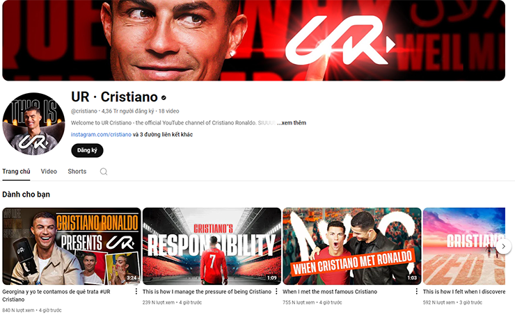 Ronaldo lap kenh Youtube ca nhan, 123b, trang chủ 123b